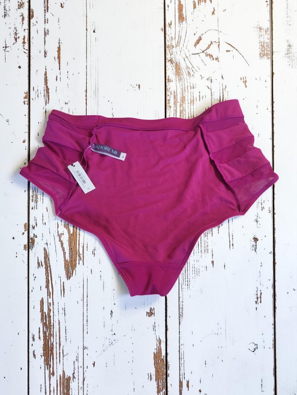 NWT Adore Me Plus Size 1X High Waisted Swim Bottoms Magenta Pink Mesh Cutout